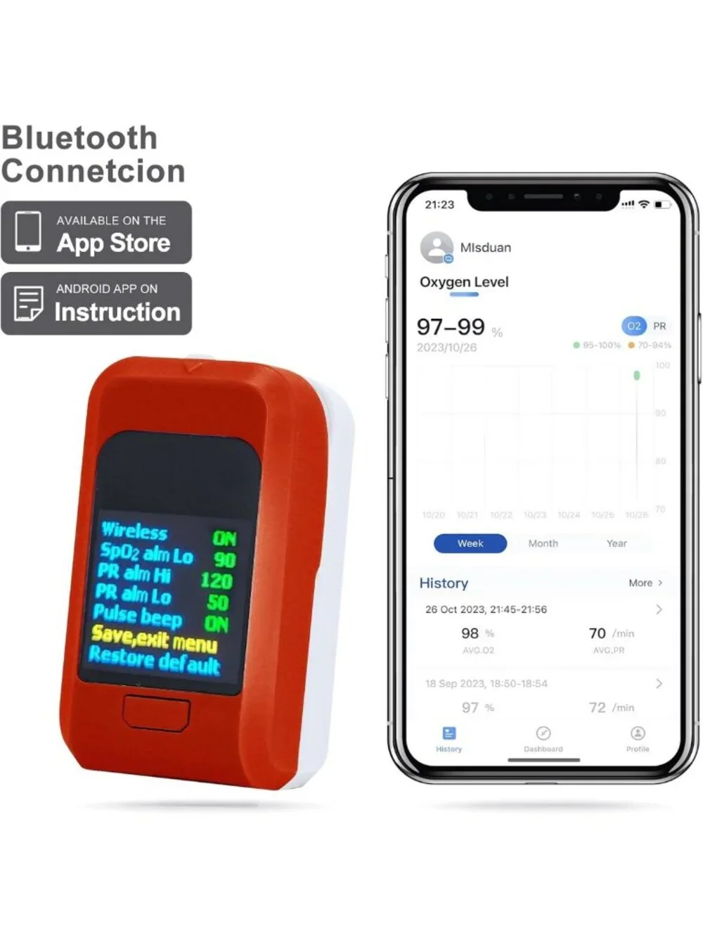 Bluetooth Fingertip Pulse Oximeter for Infants, Tracks Heart Rate & Oxygen